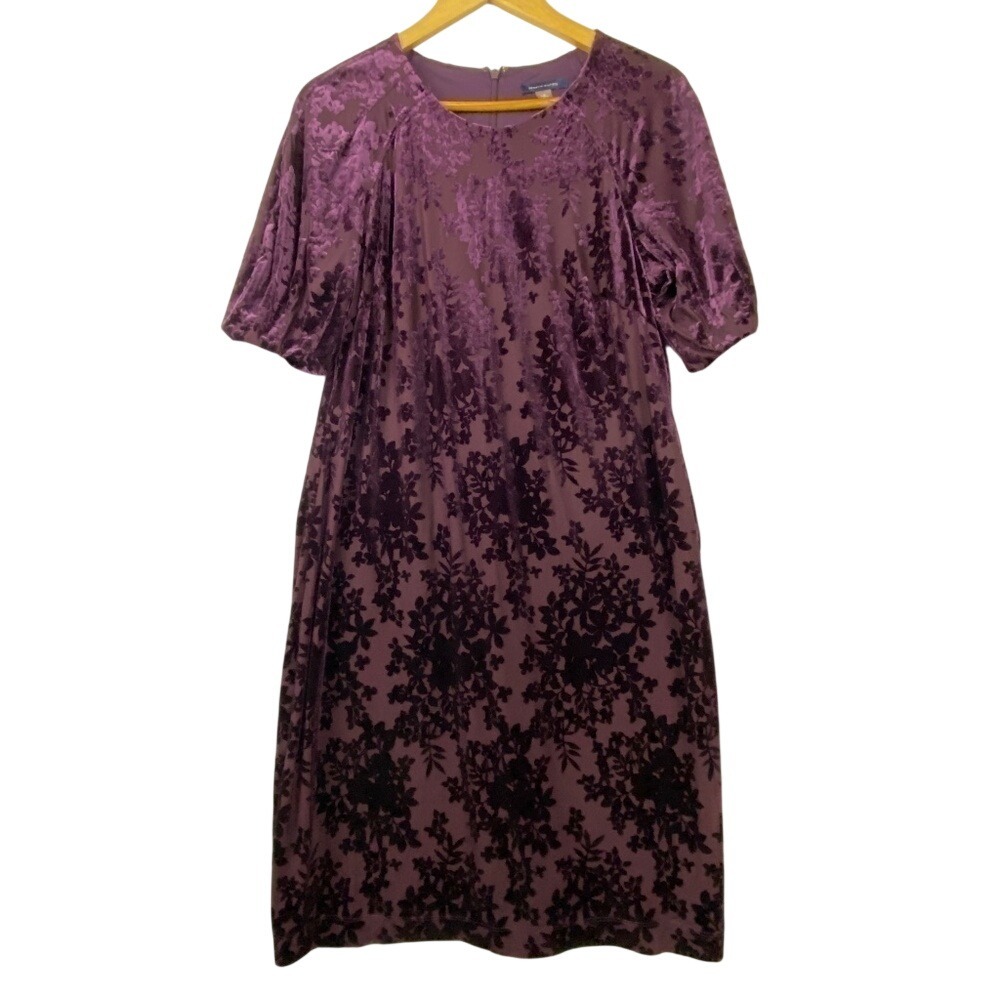 Tommy Hilfiger Women Sz 12 Plum/ Burgundy Dress‎ Velvet A-line knee length crew